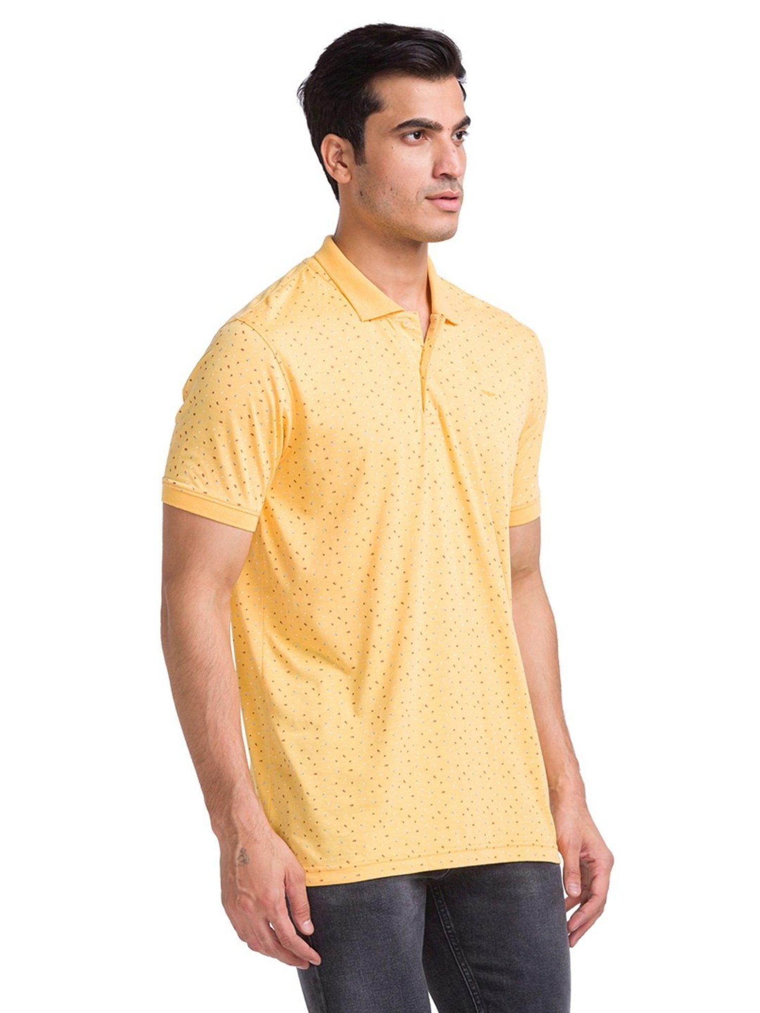 Park Avenue Yellow Slim Fit Printed Polo T-Shirt