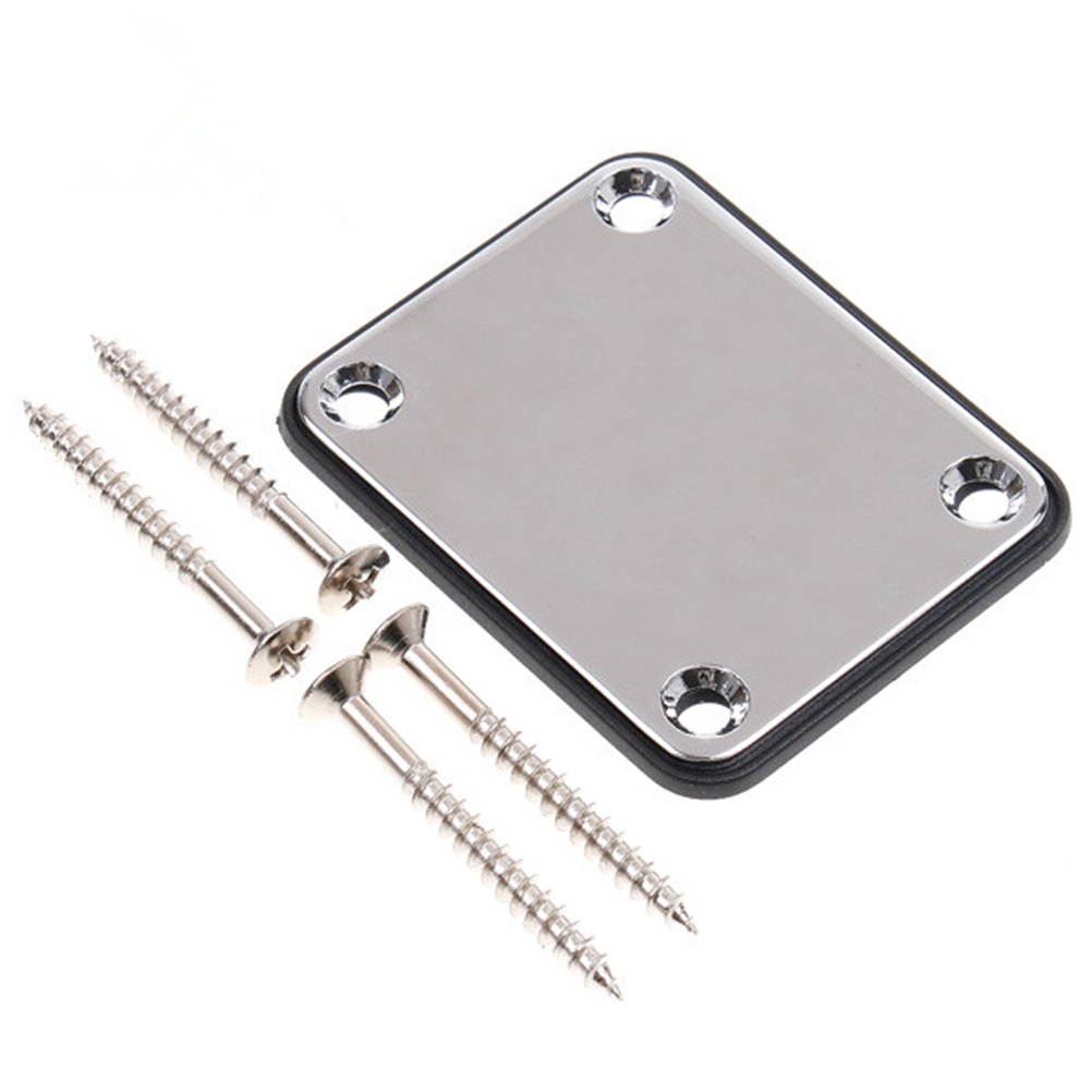 Electric Guitar Neck Plate with Screws for Strat Guitar Precision Jazz Bass Replacement (Chrome Color)