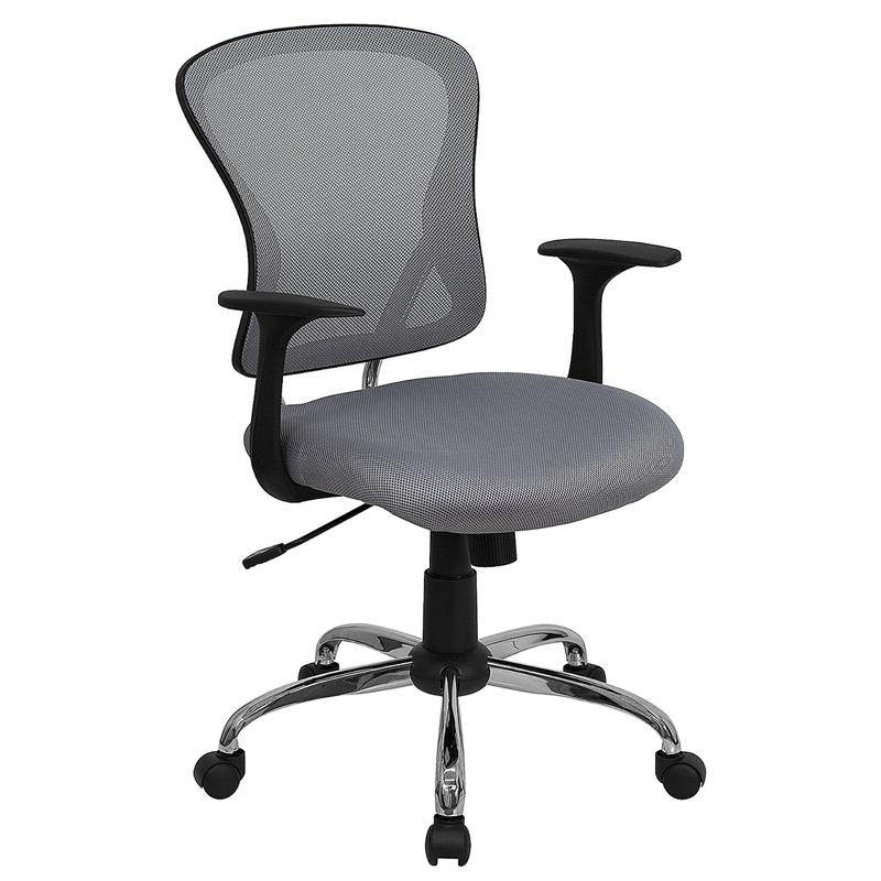 Mid-Back Gray Mesh Swivel Task Chair with Chrome Base and Arms