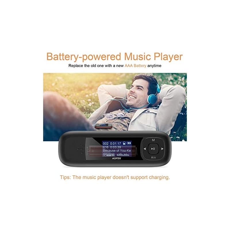U3 USB Stick Mp3 Player 8GB Music Player Supports Replaceable AAA Battery Recording FM Radio Expandable Up to 128GB Black