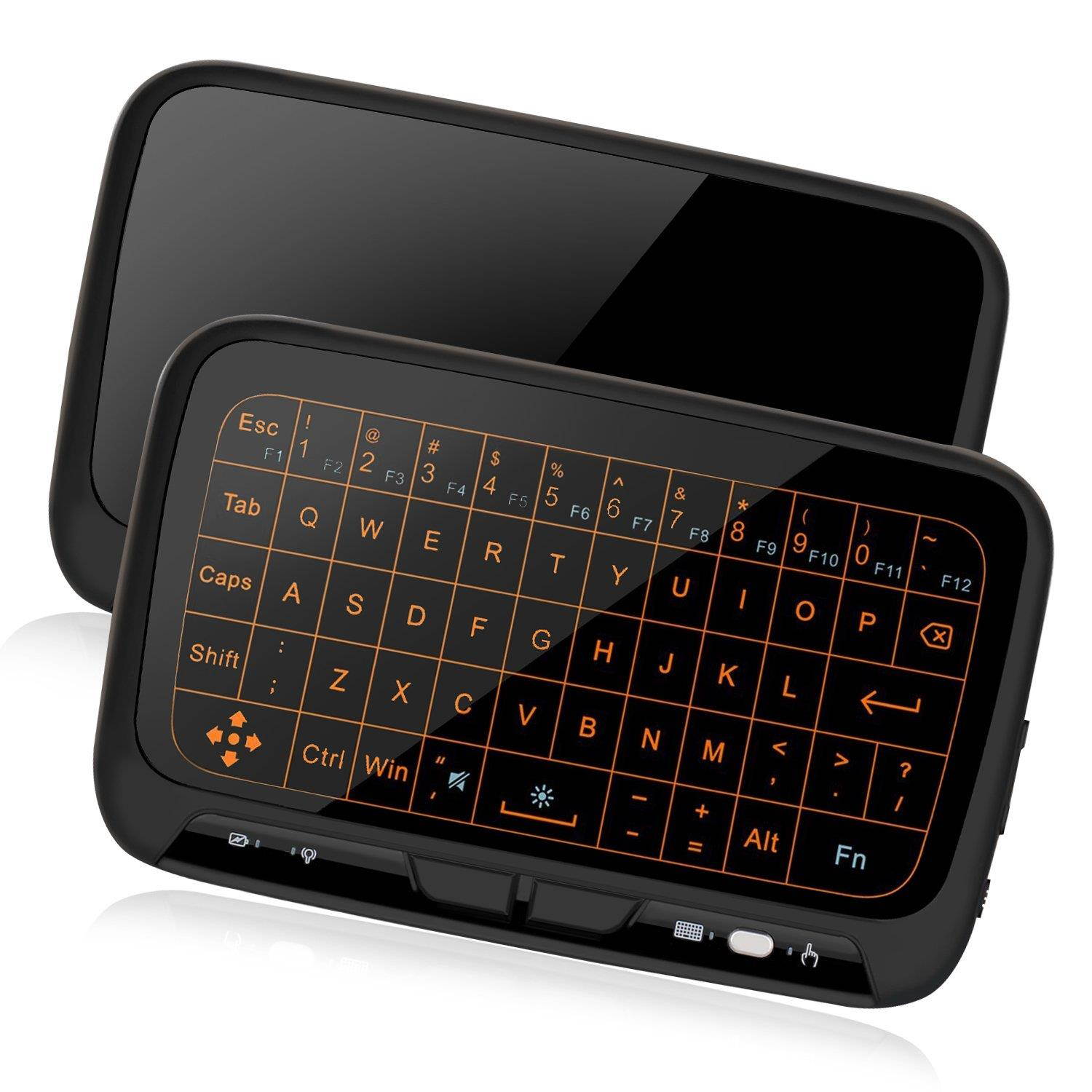 Ilebygo 2.4Ghz Mini Wireless Keyboard,Backllit Full Screen Mouse Touchpad Combo,Rechargeable Remote Control for PC,Android Tv Box,HTPC.IPTV,PS3,Pad,