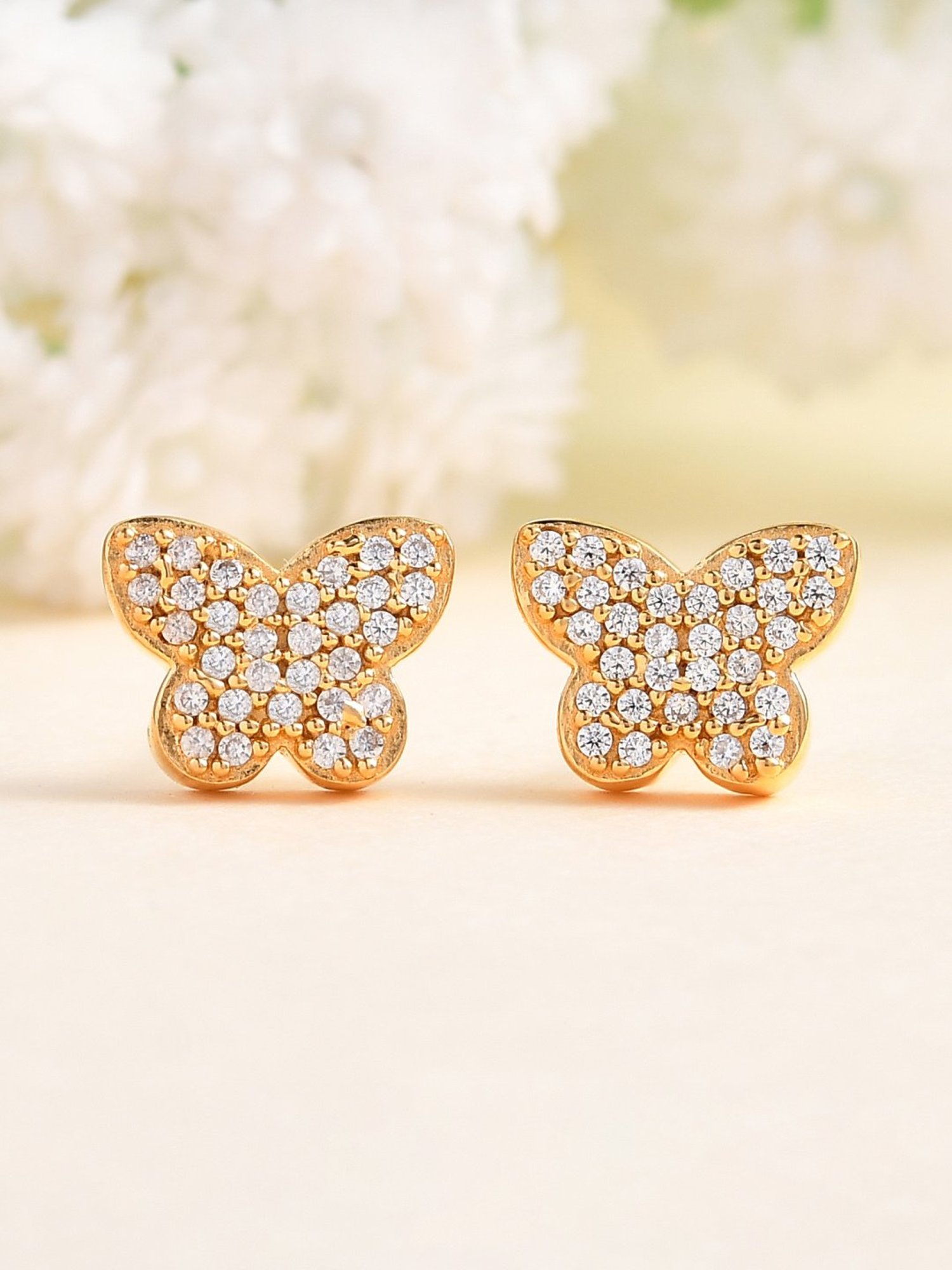 Ornate Jewels 925 Sterling Silver Gold-Plated American Diamonds Butterfly Stud Earrings for Women