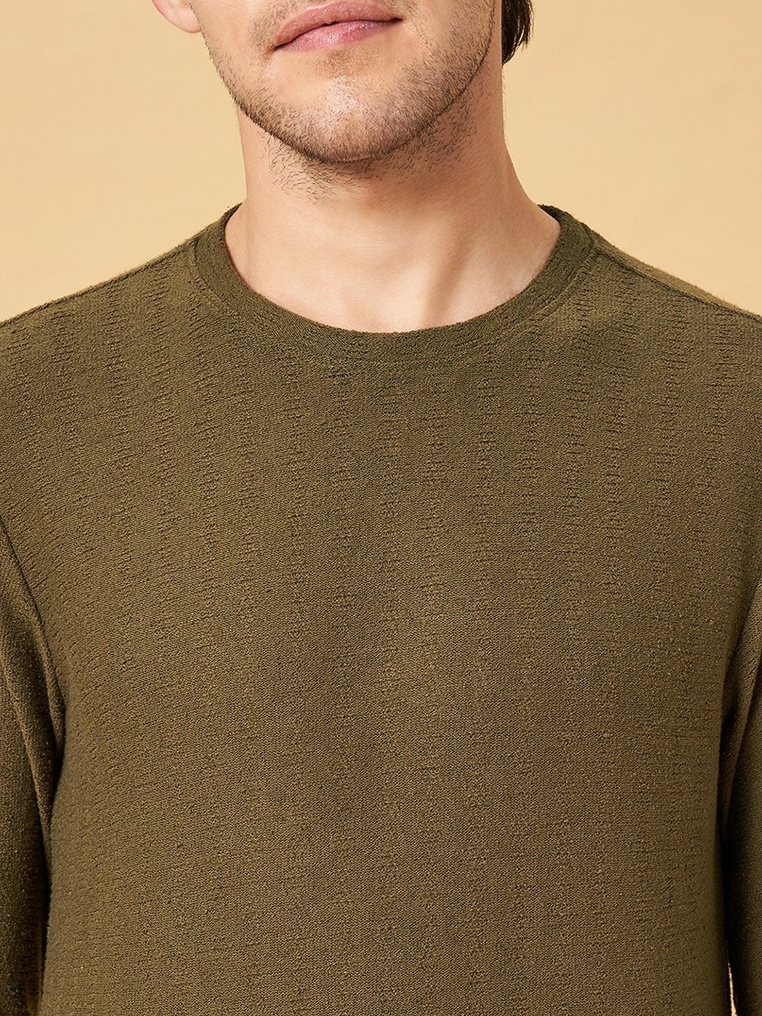 7 Alt by Pantaloons Sage Green Slim Fit T-Shirt