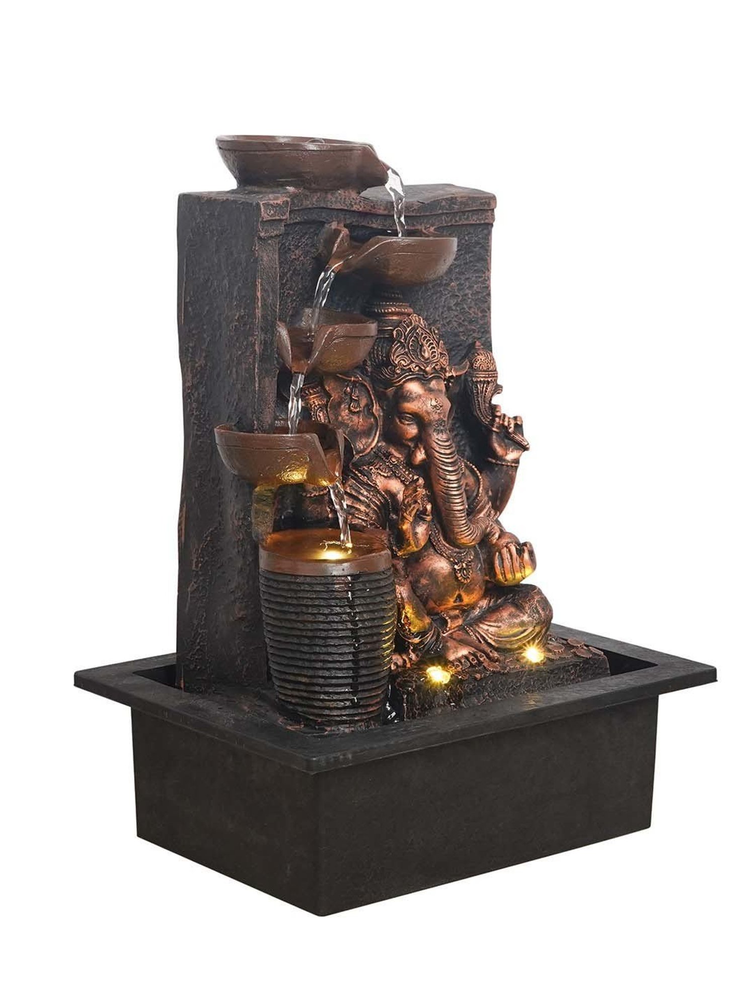 CHRONIKLE Golden Brown Polyresin Ganesha Idol 4 Steps Waterfall Fountain