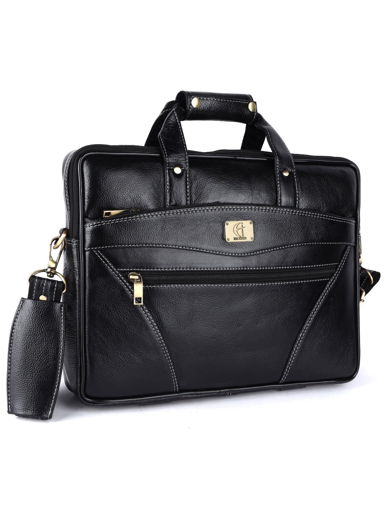 HiLEDER Black Textutred Large Leather 16 inch Laptop Bag