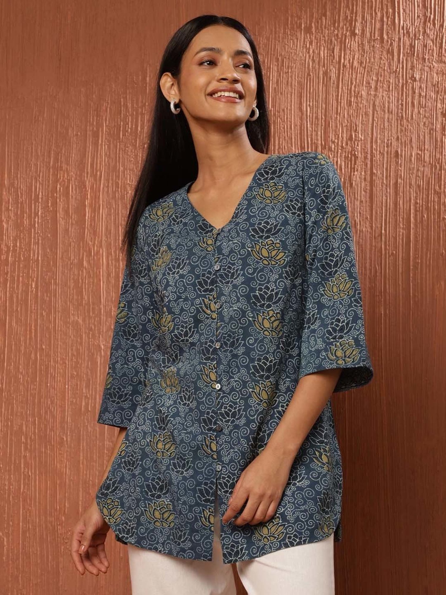 Fabindia Blue Cotton Printed Tunic