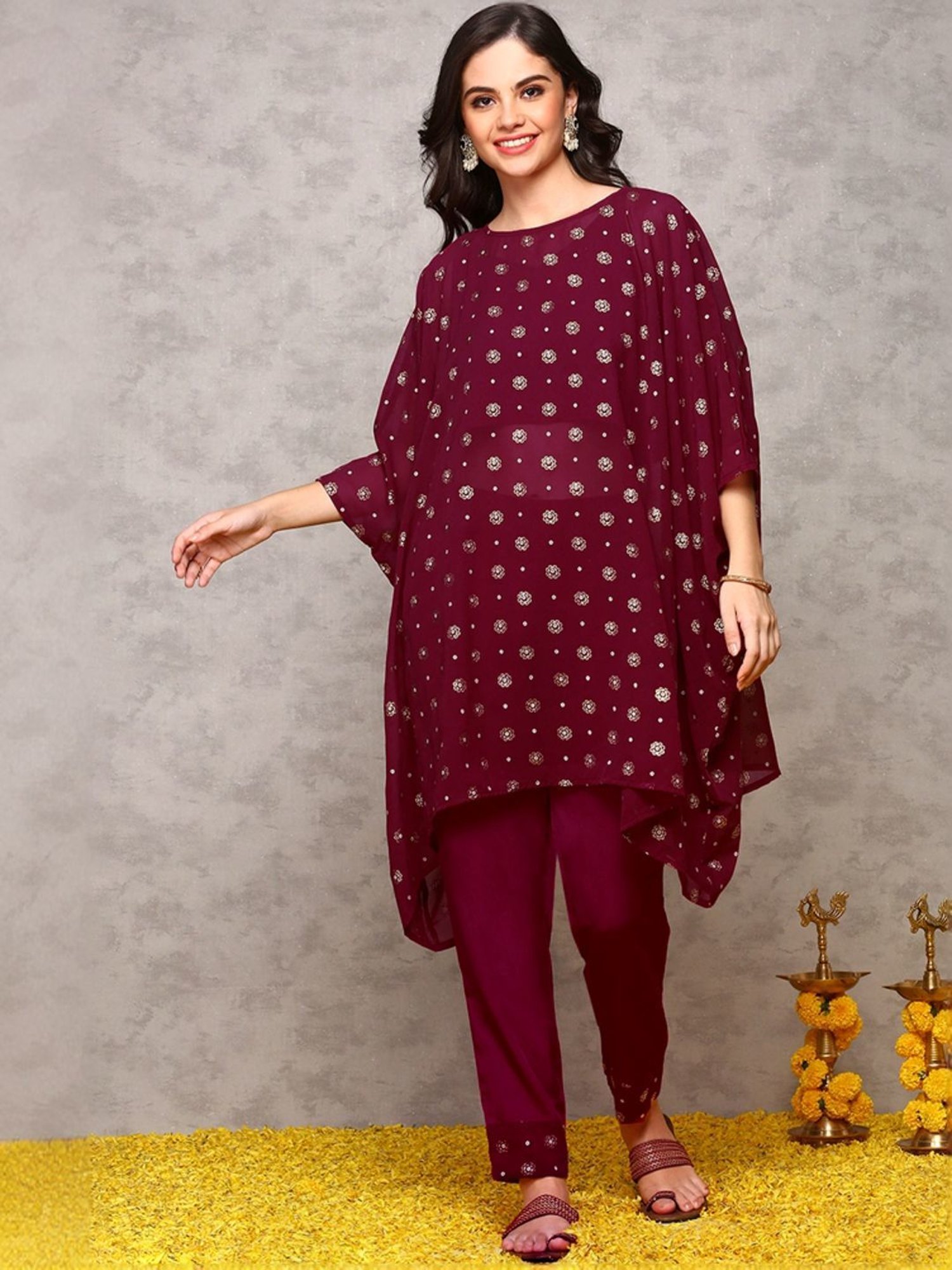 Ishin Pink Printed Kurti & Pants Set