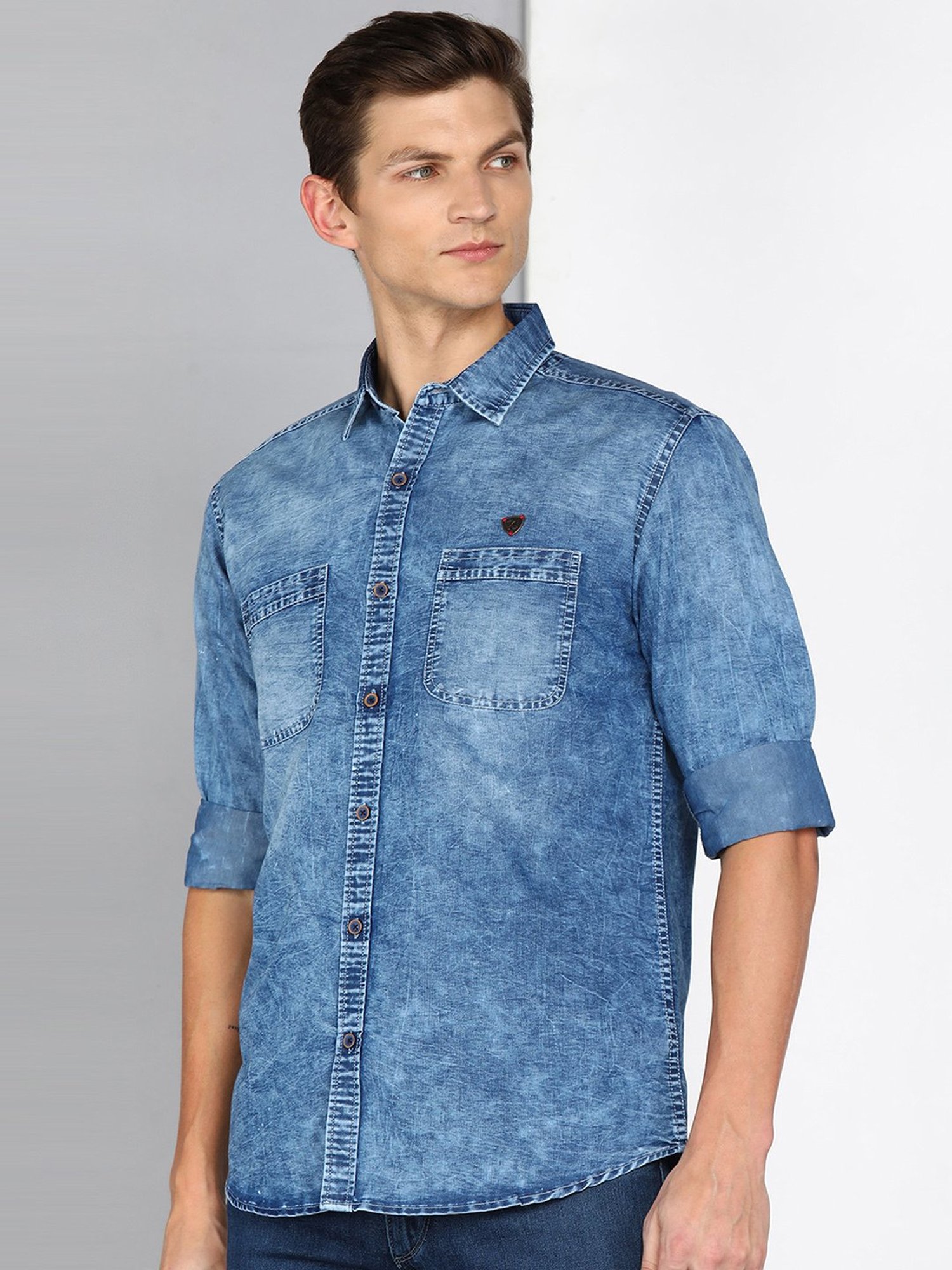Kuons Avenue Blue Slim Fit Denim Shirt
