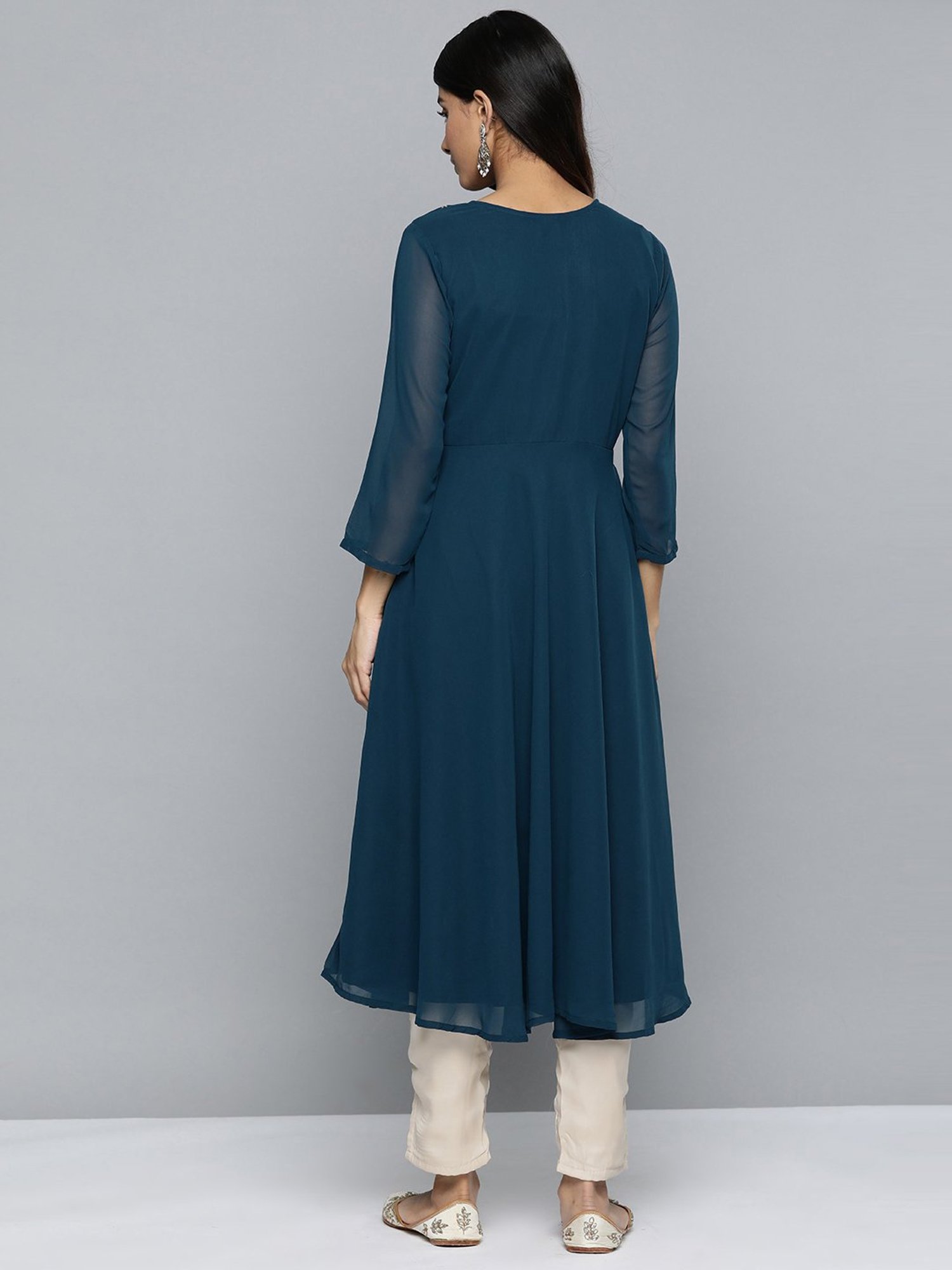 Jompers Blue Embroidered Flared Kurta