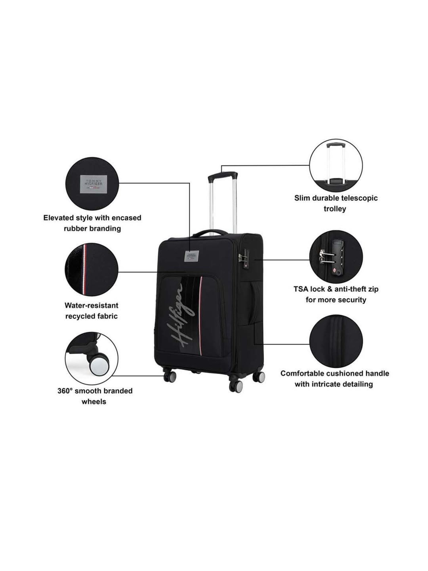 Tommy Hilfiger Richmond Black Printed Medium Soft Trolley Bag - 42 cm