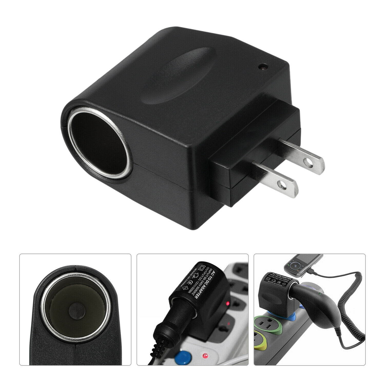 110V-240V AC Plug To 12V DC Socket Adapter Car Cigarette Lighter Converter US