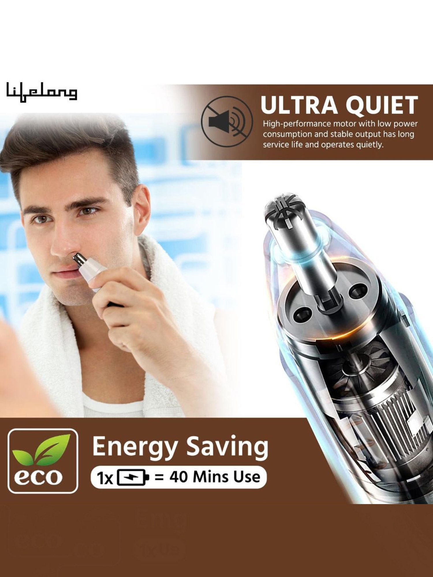 Lifelong LLPCM03 Cordless Rechargeable Nose and Ear Trimmer (Silver)