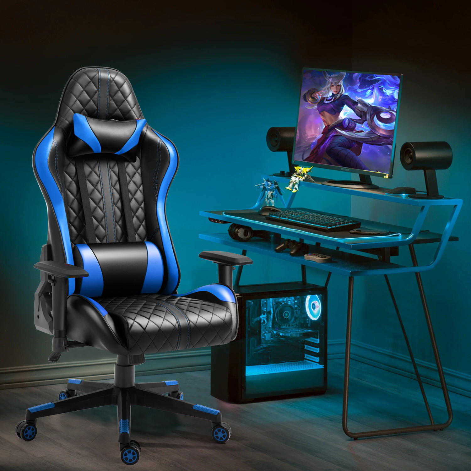AMINITURE Gaming Chairs High Back Ergonomic Office Chair Racing Video Game Chair with Adjustable Armrests Headrest and Lumbar Pillow E-Sports Chair