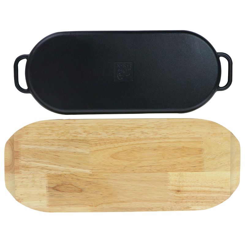 Gibson Home 2-Piece Calvary Nonstick Cast Iron Grill Pan with Wooden Base