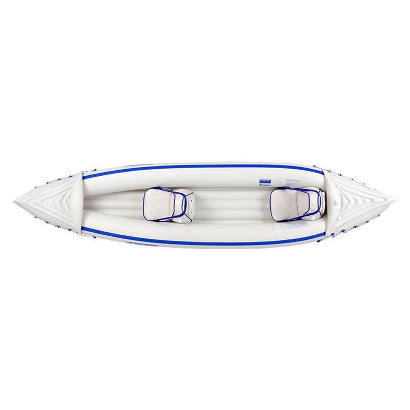 Sea Eagle 370 Pro 3 Person Inflatable Portable Sport Kayak Canoe Boat with Paddles, 2 Moveable Seats, Foot Pump, and Carry Bag