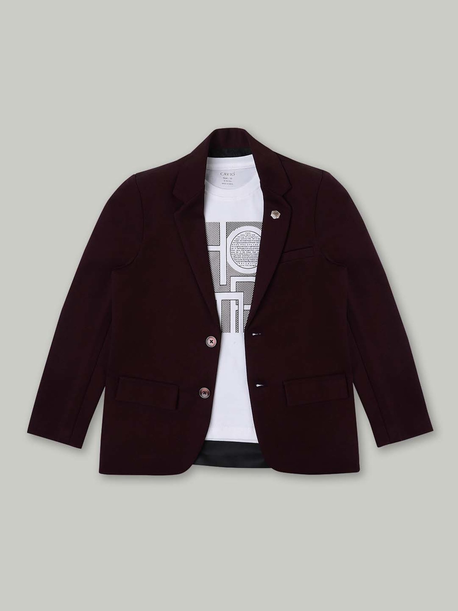 Cavio Kids Violet & White Regular Fit Full Sleeves Blazer Set