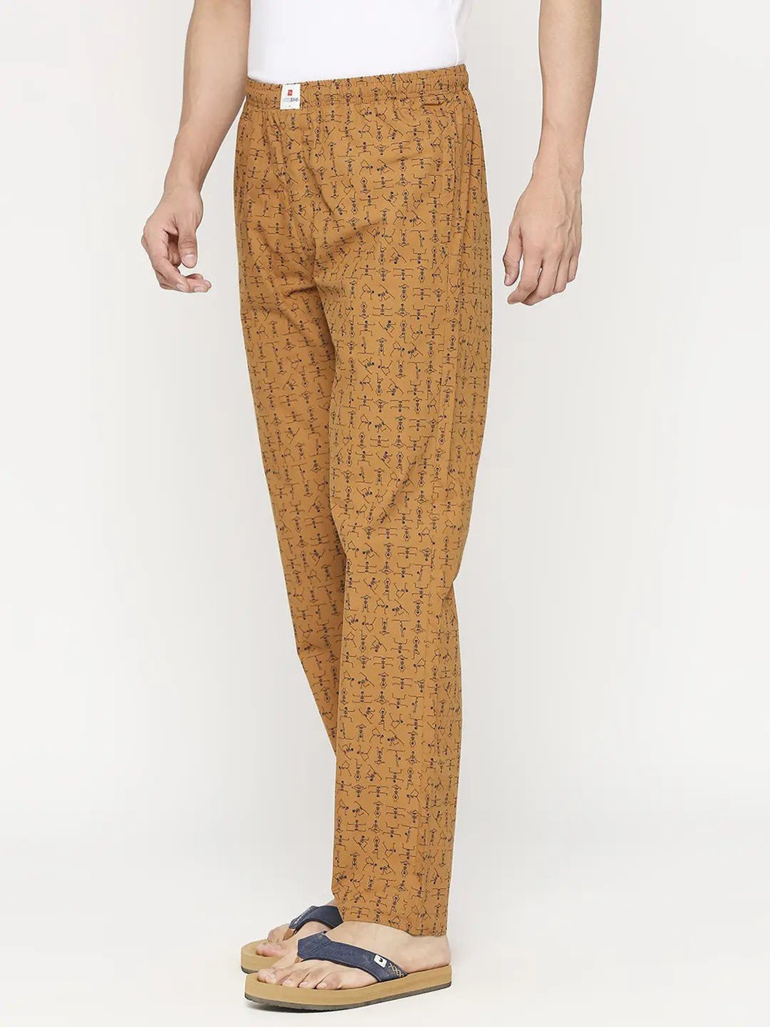 UnderJeans by Spykar Mustard Regular Fit Printed Trackpants
