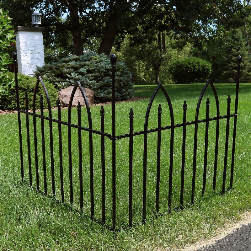 Sunnydaze Outdoor Lawn and Garden Metal Gothic Arch Style Decorative Border Fence Panel Set - 6' - Black - 2pk