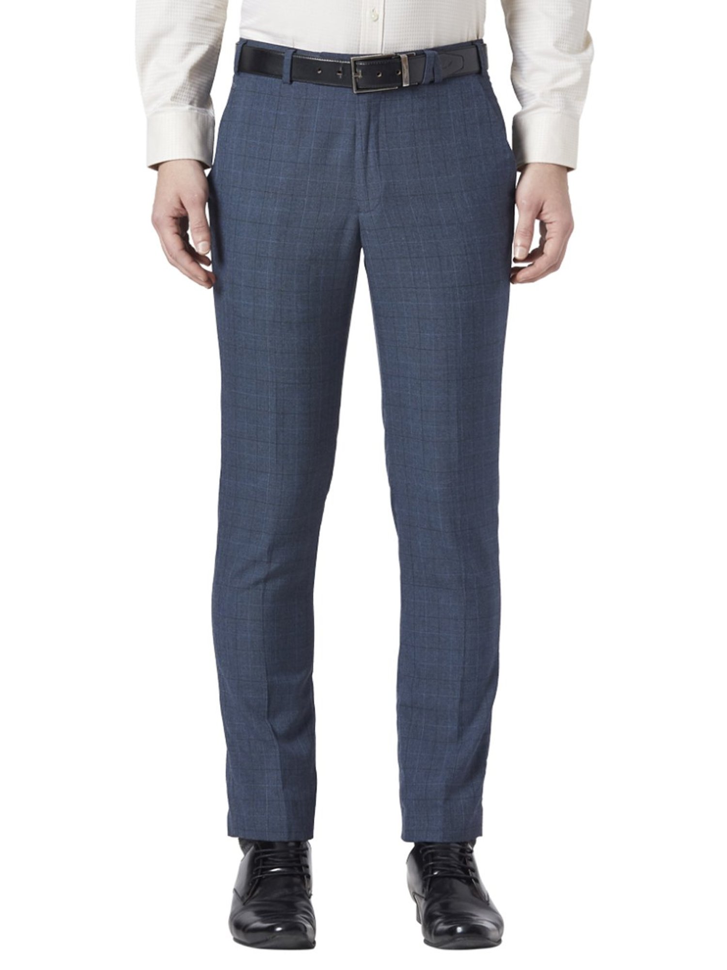 Park Avenue Blue Regular Fit Checks Trousers