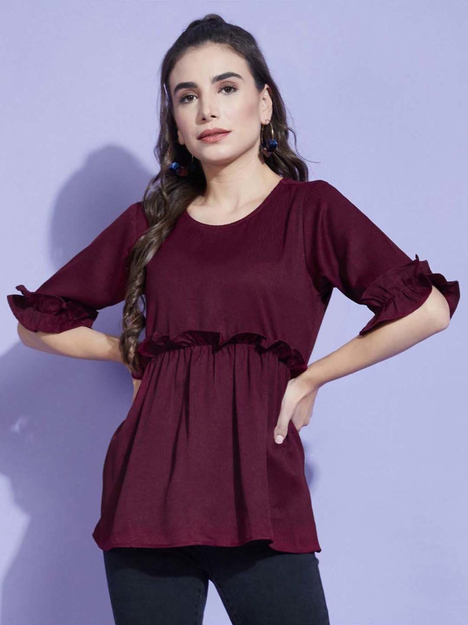 SELVIA Maroon Regular Fit Top