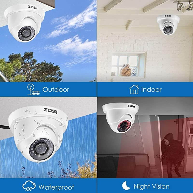 1080P 1920TVL Hybrid 4in1 TVI CVI AHD CVBS Security Surveillance CCTV 20MP HD Dome Camera Weatherproof 65ft IR Day Night Vision For HDTVI AHD CVI and CVBS 960H analog DVR System White