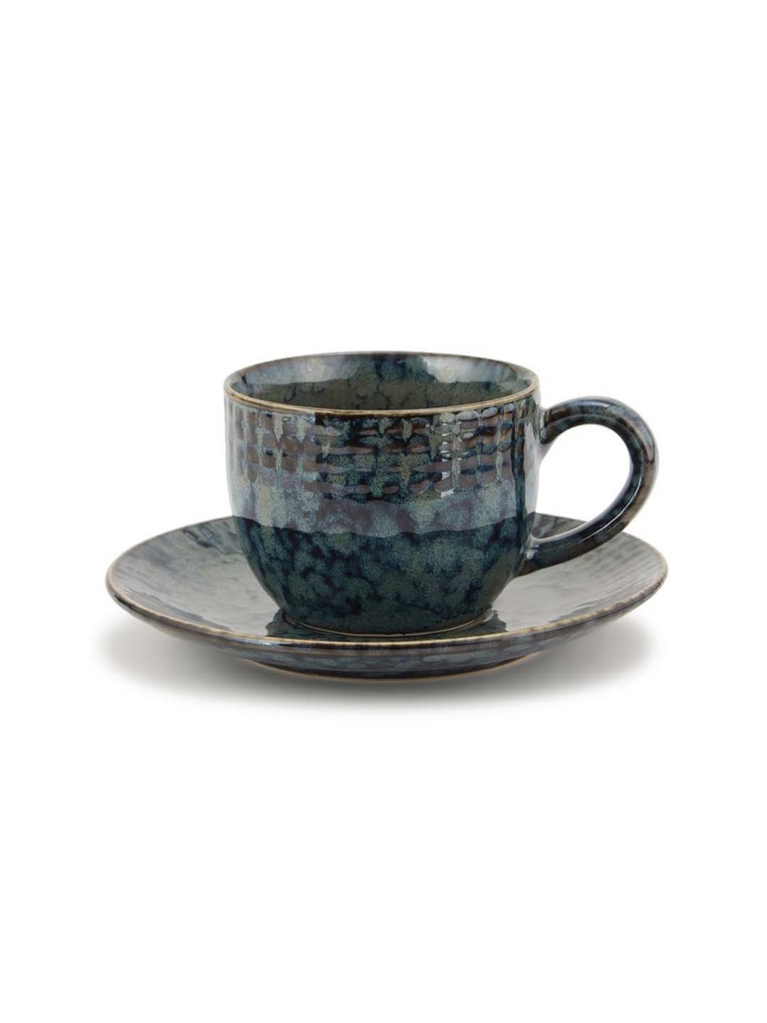 India Circus Floral Blue Bone China Cup Saucer (Set of 8)