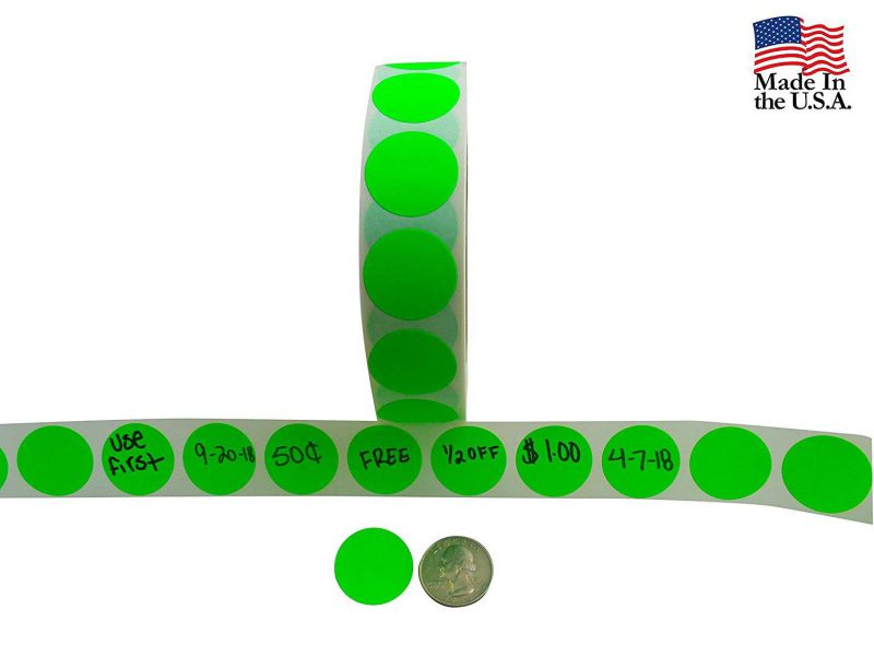 Color Coding Labels + Water Resistant Seals Super Bright Neon Green Round Circle Dots For Organizing Inventory 1 Inch 1000 Total Adhesive Stickers (Neon Green)