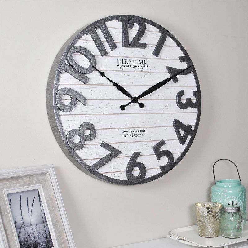 18" Sawyer Shiplap Wall Clock Distress White/Gray - FirsTime