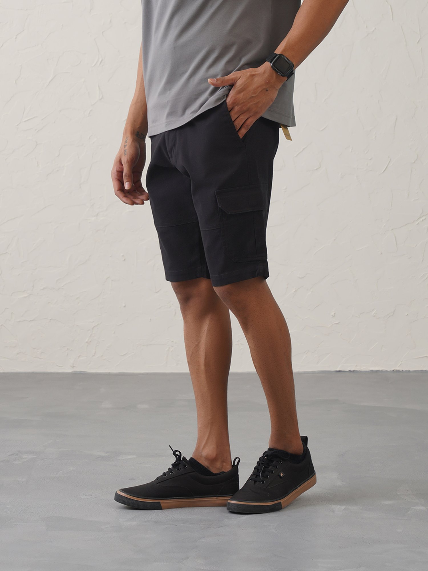 MinusOne Black Slim Fit Cargo Shorts