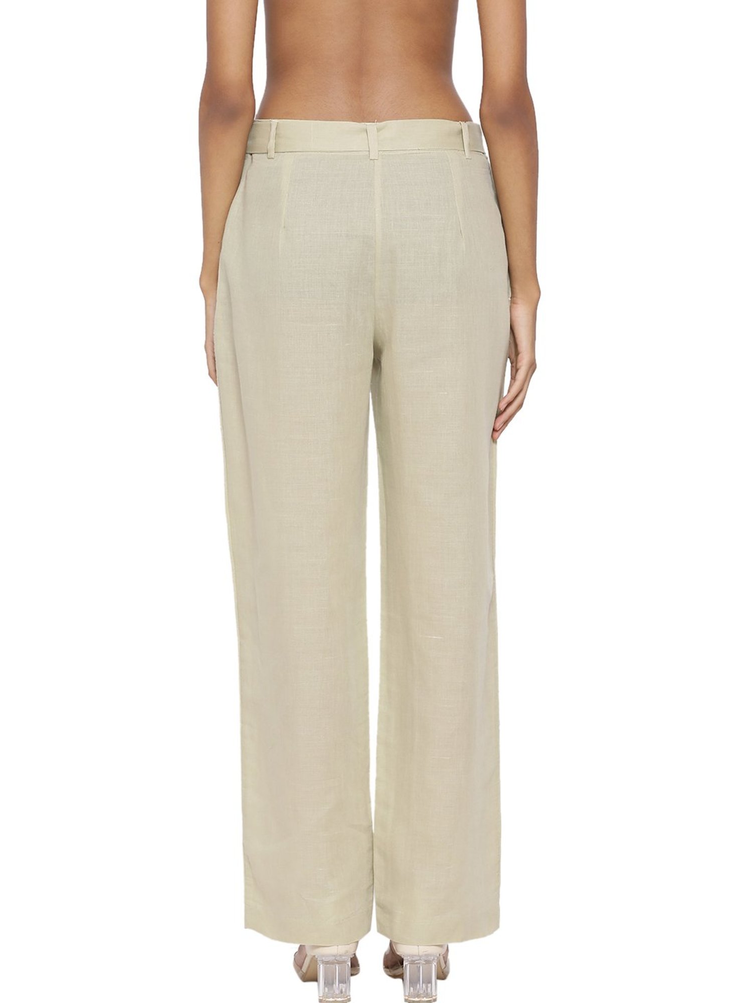 Rooted Beige Mid Rise Trousers