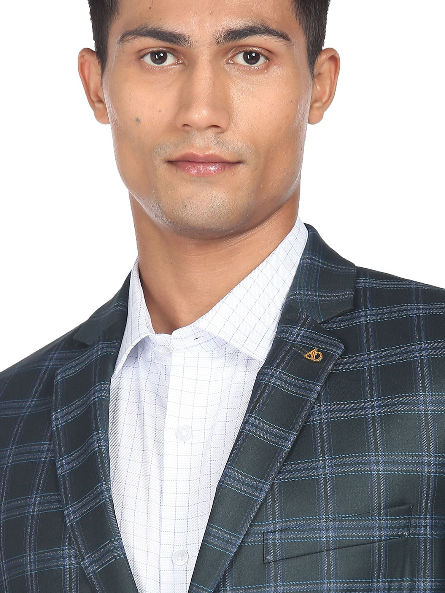 AD by Arvind Green Regular Fit Notch Lapel Check Blazer