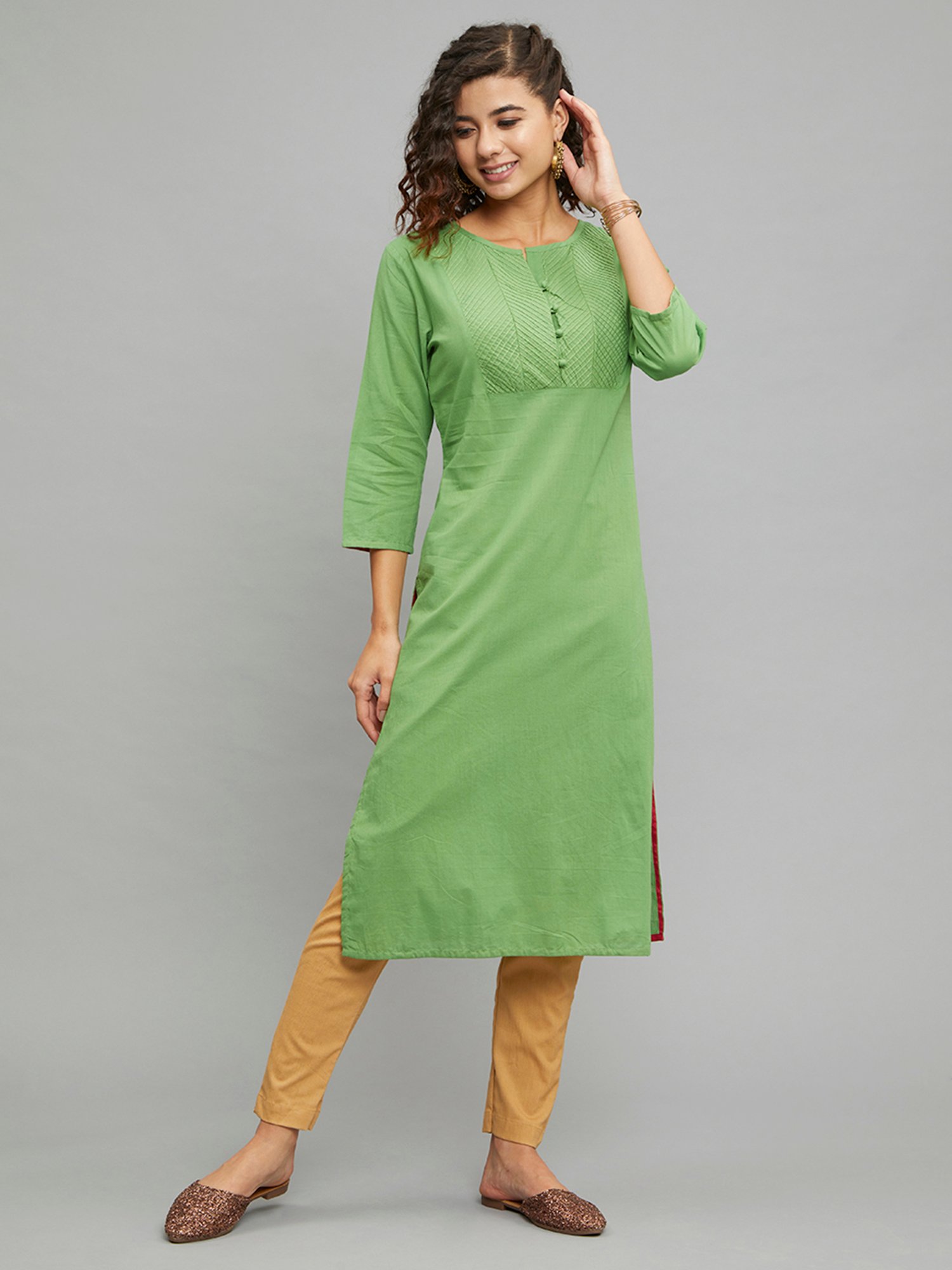 paislei Green A Line Kurta