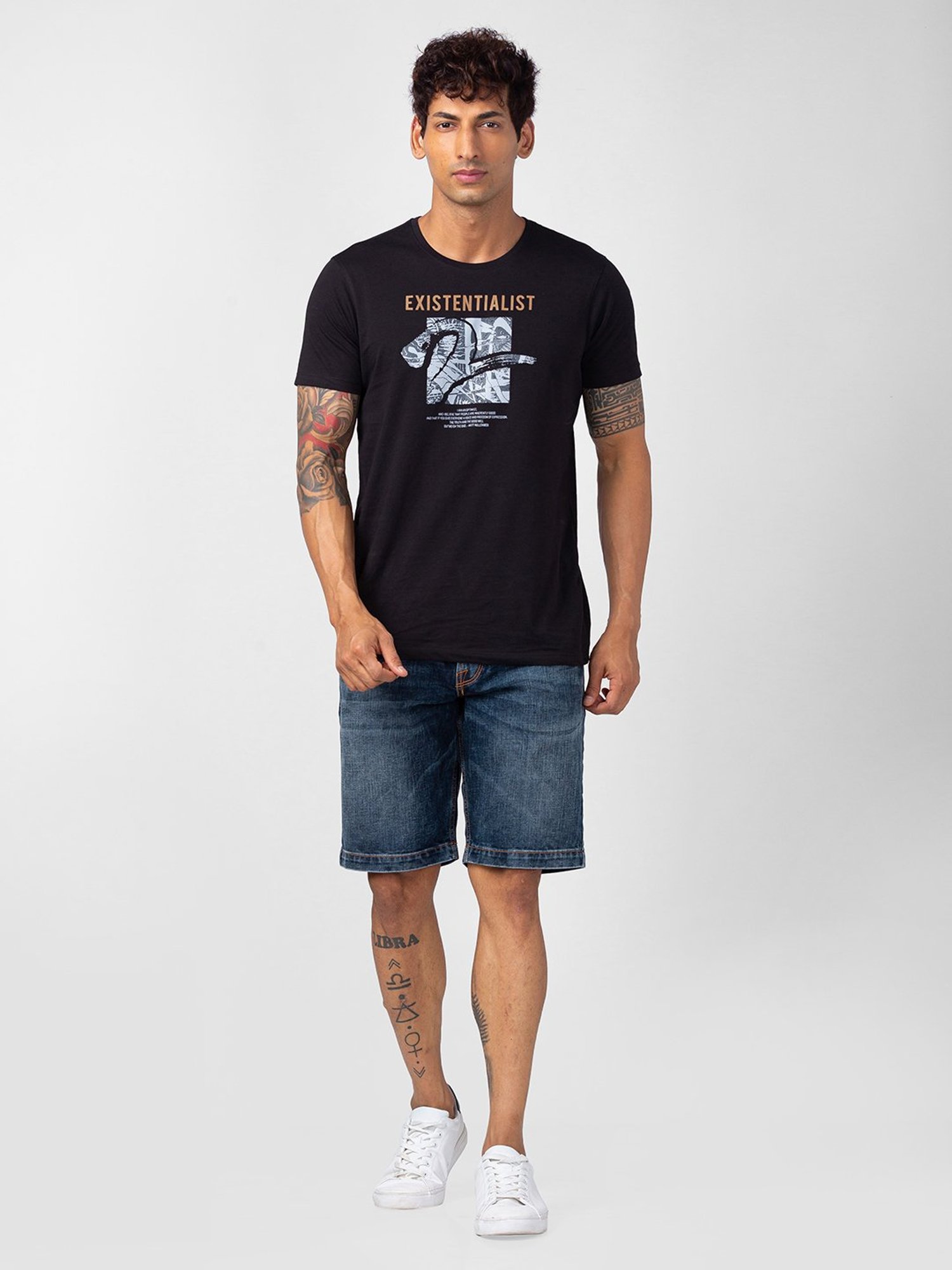 Spykar Vintage Blue Cotton Regular Fit Denim Shorts