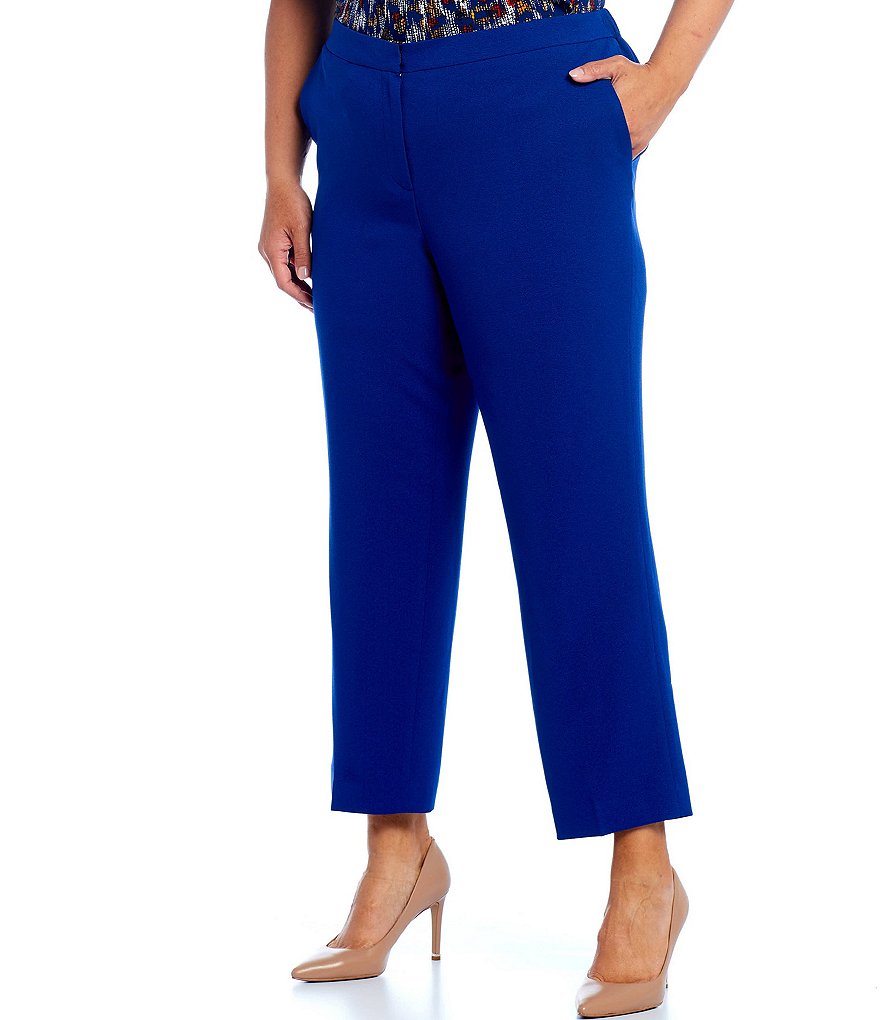 Kasper Plus Size Stretch Crepe Elastic Back Ankle Pant