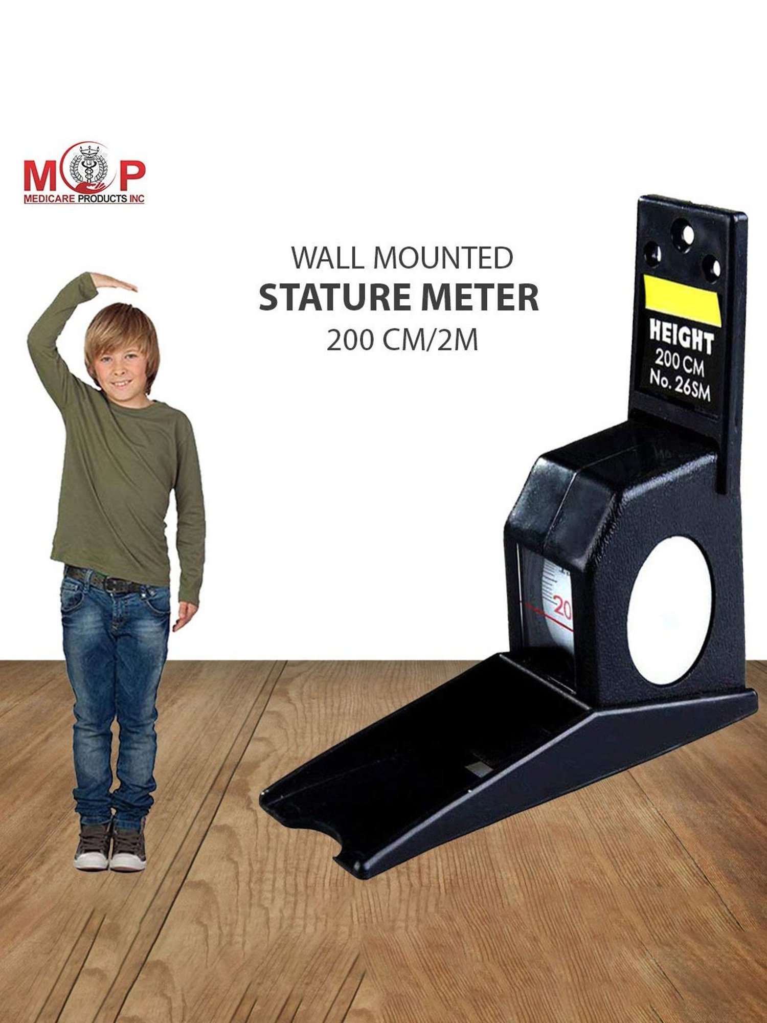 MCP 2mtr/200cm Roll Ruler Wall Mounted Height Measuring Tape (Black)