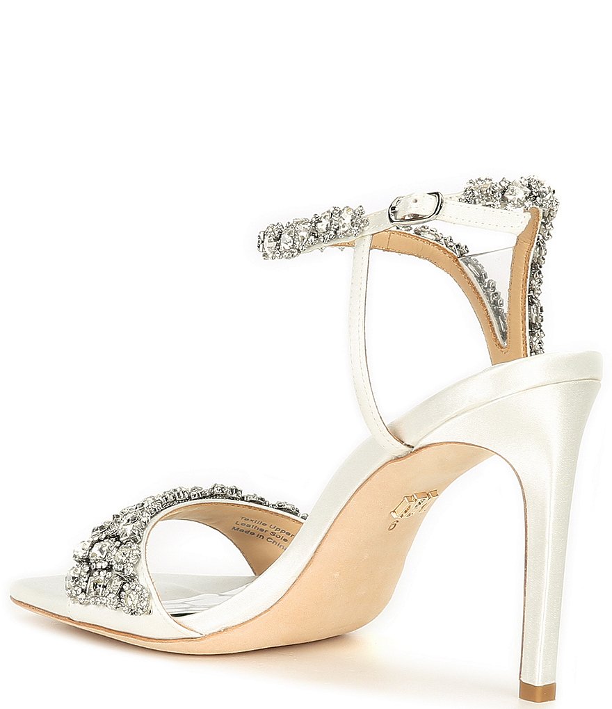 Badgley Mischka Galia Square Toe Crystal Jeweled Satin Dress Sandals