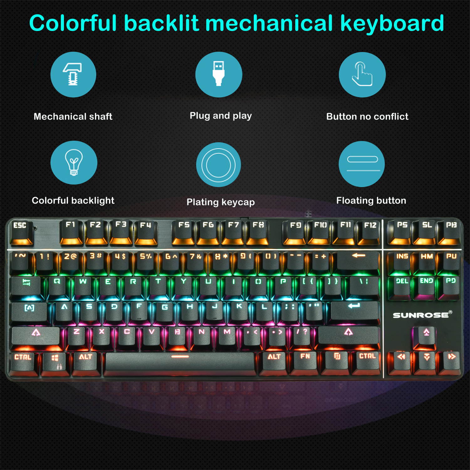 Mechanical Gaming Keyboard 87 Keys Small Compact Rainbow Backlit Spill-Resistant Keyboard USB Wired for PC Laptop Desktop Computer