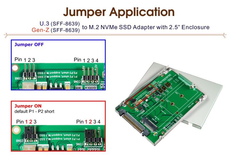 GEN Z (SFF-8639) to M.2 NVMe SSD Adapter with 2.5 Inch Enclosure