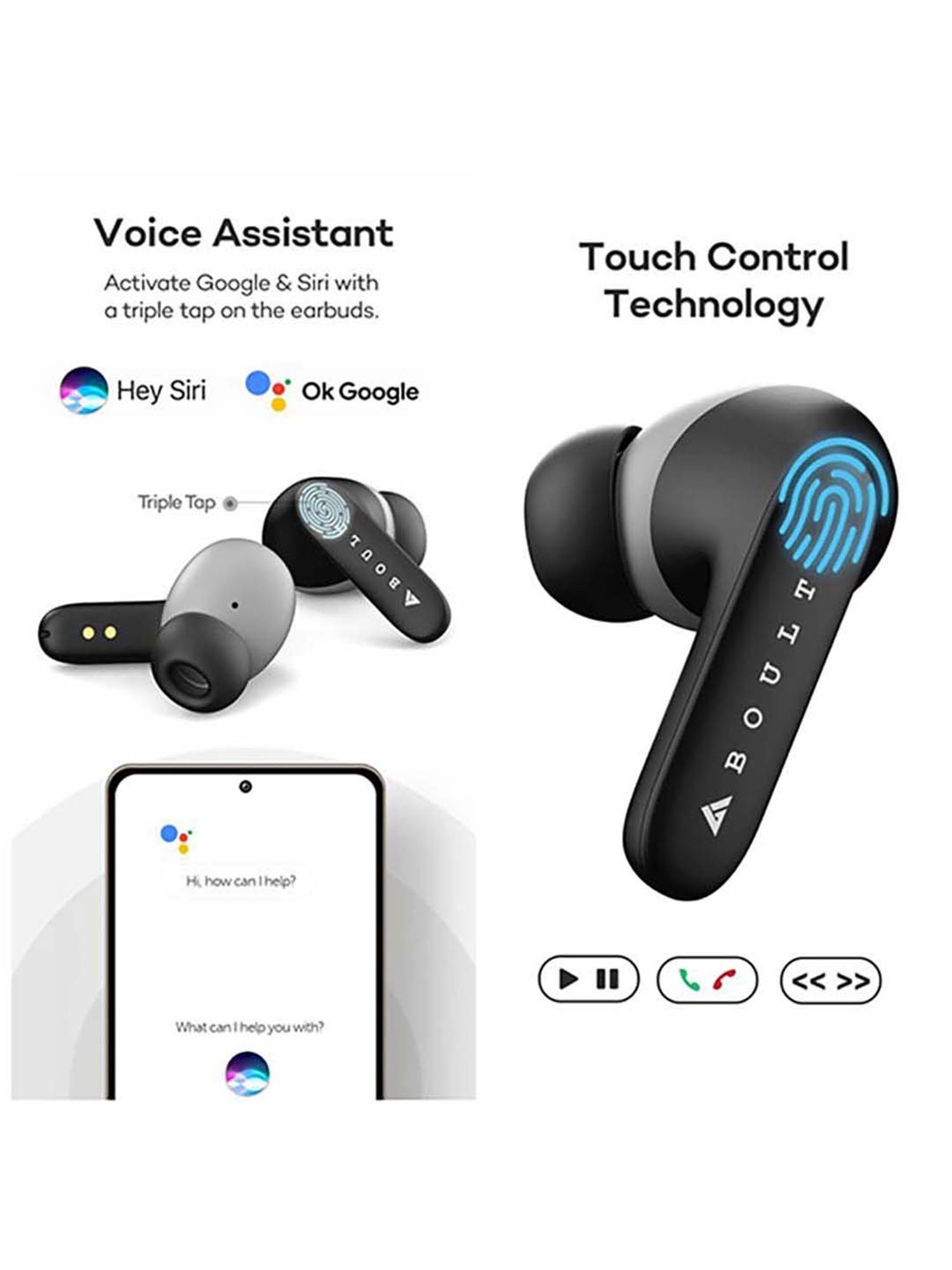 Boult Audio AirBass Y1 True Wireless Bluetooth Earbuds with Mic (Black)