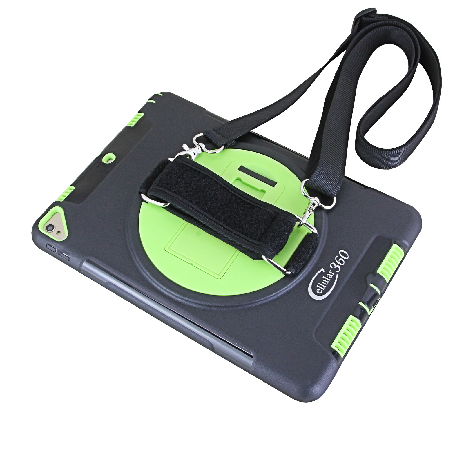 Cellular360 Apple iPad 9.7 2017 2018, iPad 5th Gen., iPad 6th Gen. Shockproof Case with 360 Degrees Rotatable Kickstand, Adjustable Handle and Shoulder Strap