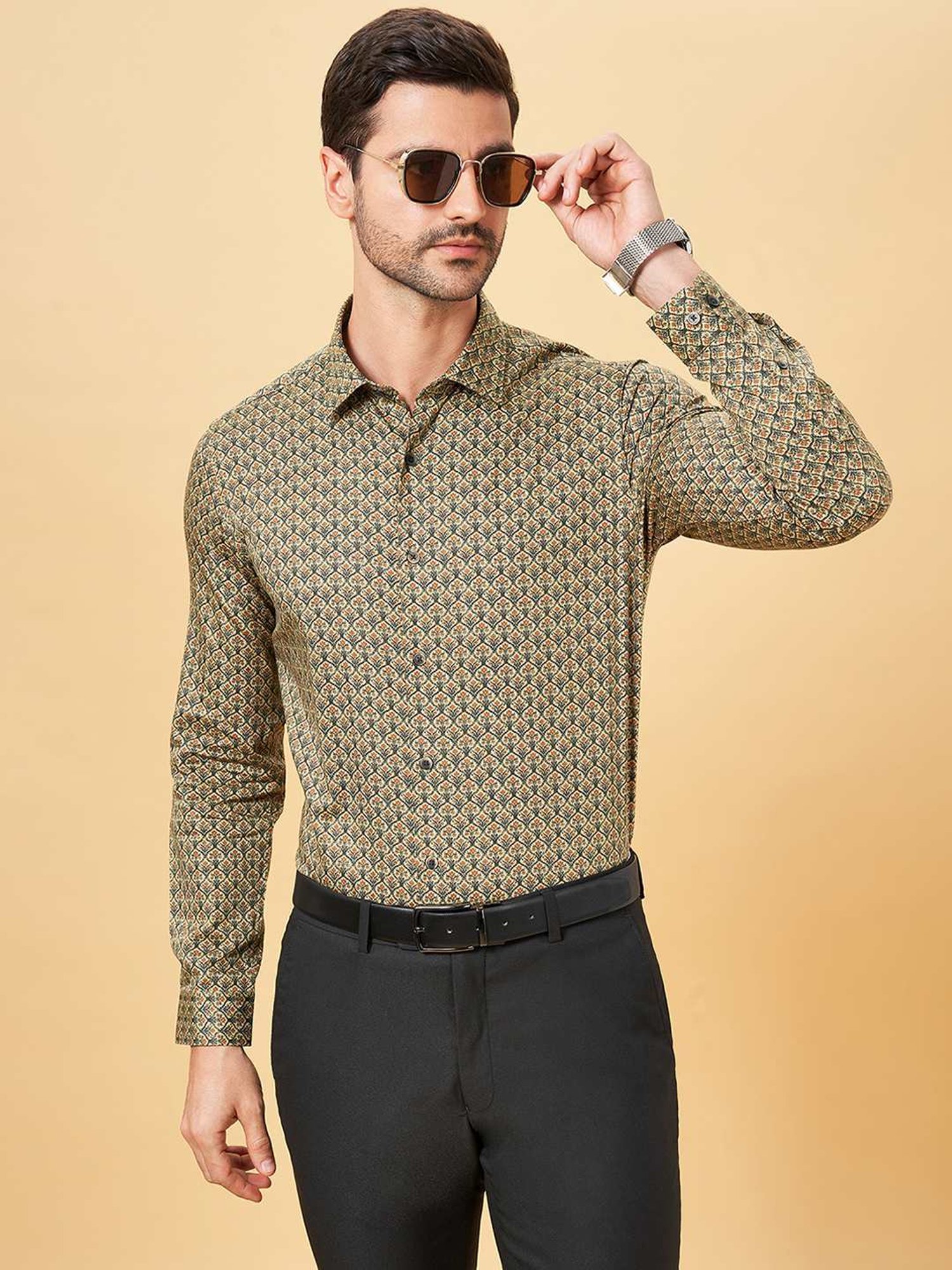 Peregrine by Pantaloons Aurora Cotton Slim Fit Printed Shirt