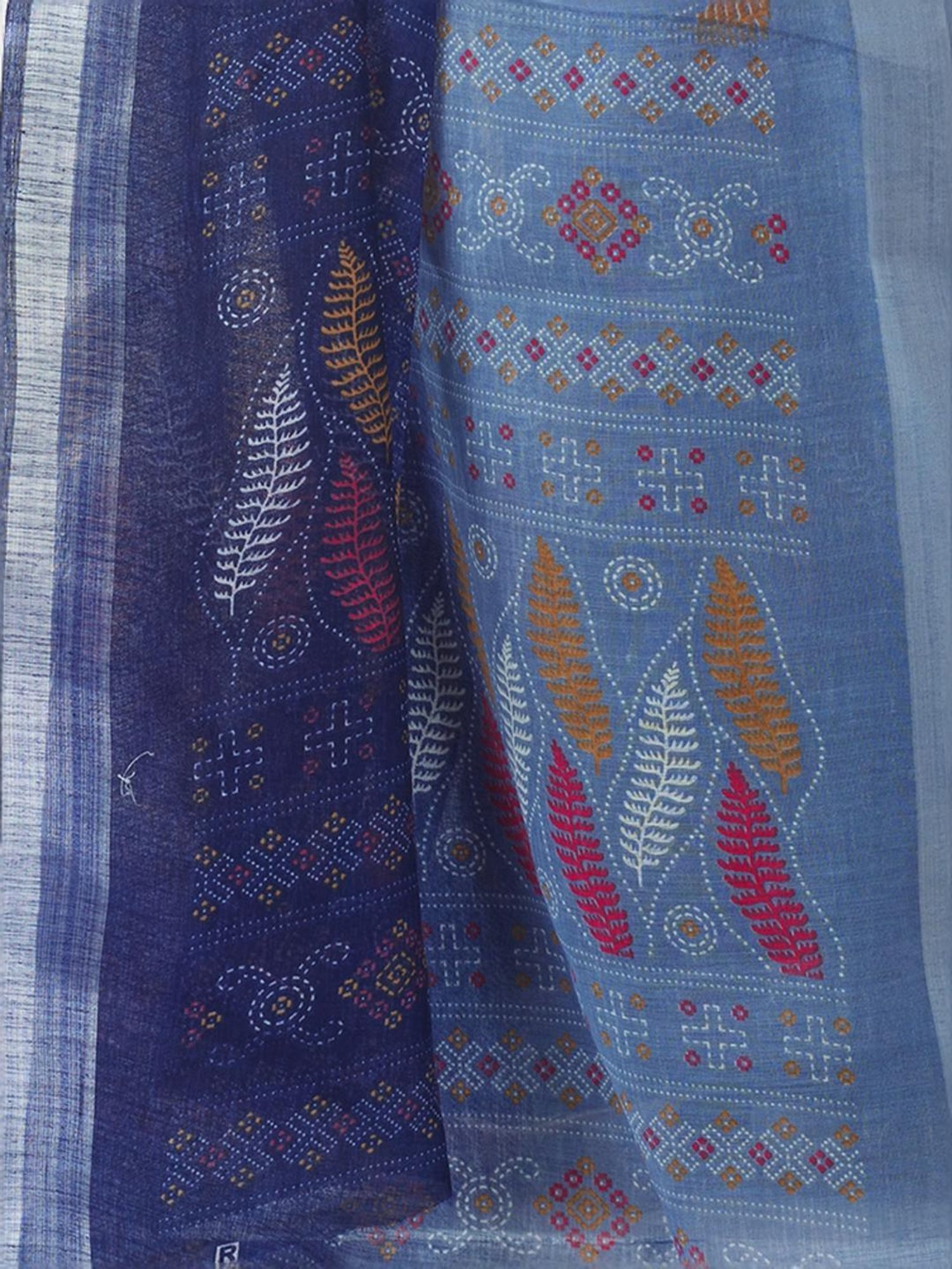 Satrani Navy Printed Saree With Unstitched Blouse