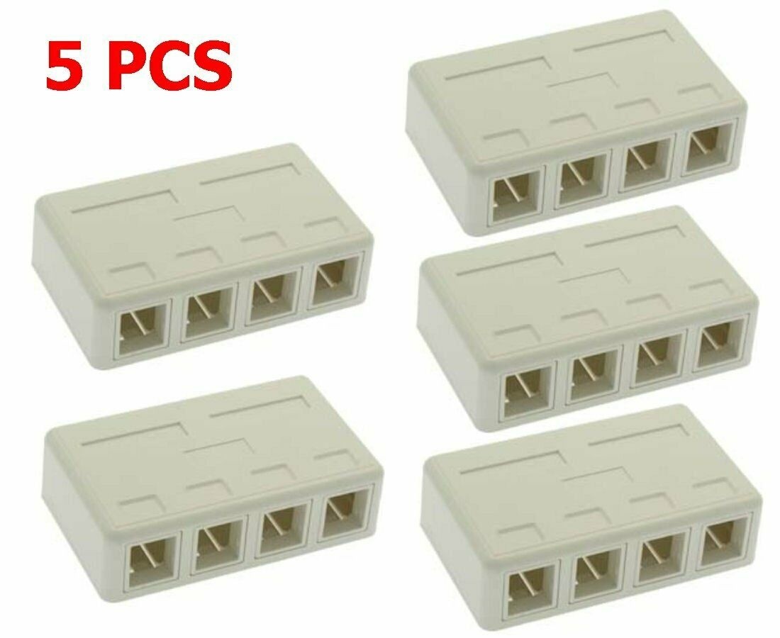5 Pack 4 Port Blank RJ45 Surface Wall Mount Box For Snap-in Keystone Jack Insert