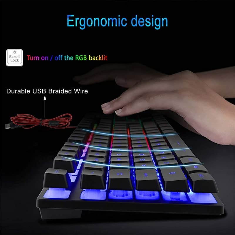 RGB Gaming Keyboard and Backlit Mouse Combo USB Wired Backlit Keyboard LED Gaming Keyboard Mouse Set for Laptop PC Computer Game and Work