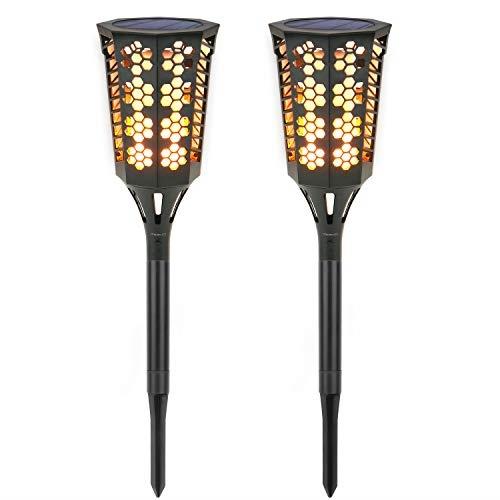 solar torch lights 2pcs, moko waterproof flame lighting lamps 96led outdoor flickering torches lantern light sensor solar spotlight for garden landscape lawn patio deck yard, auto on/off  black