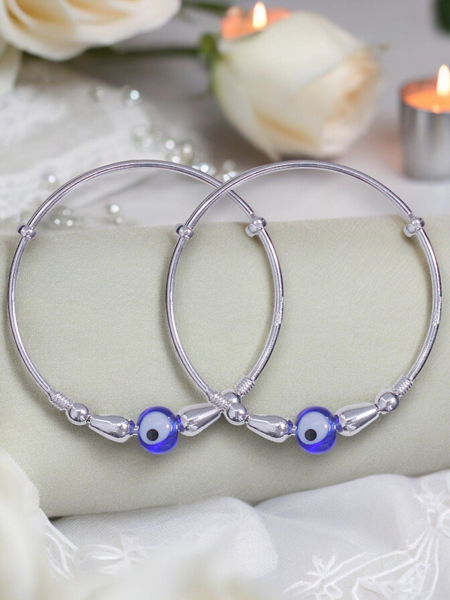 Taraash 925 Sterling Silver Evil Eye Nazariya Bangle for Kids