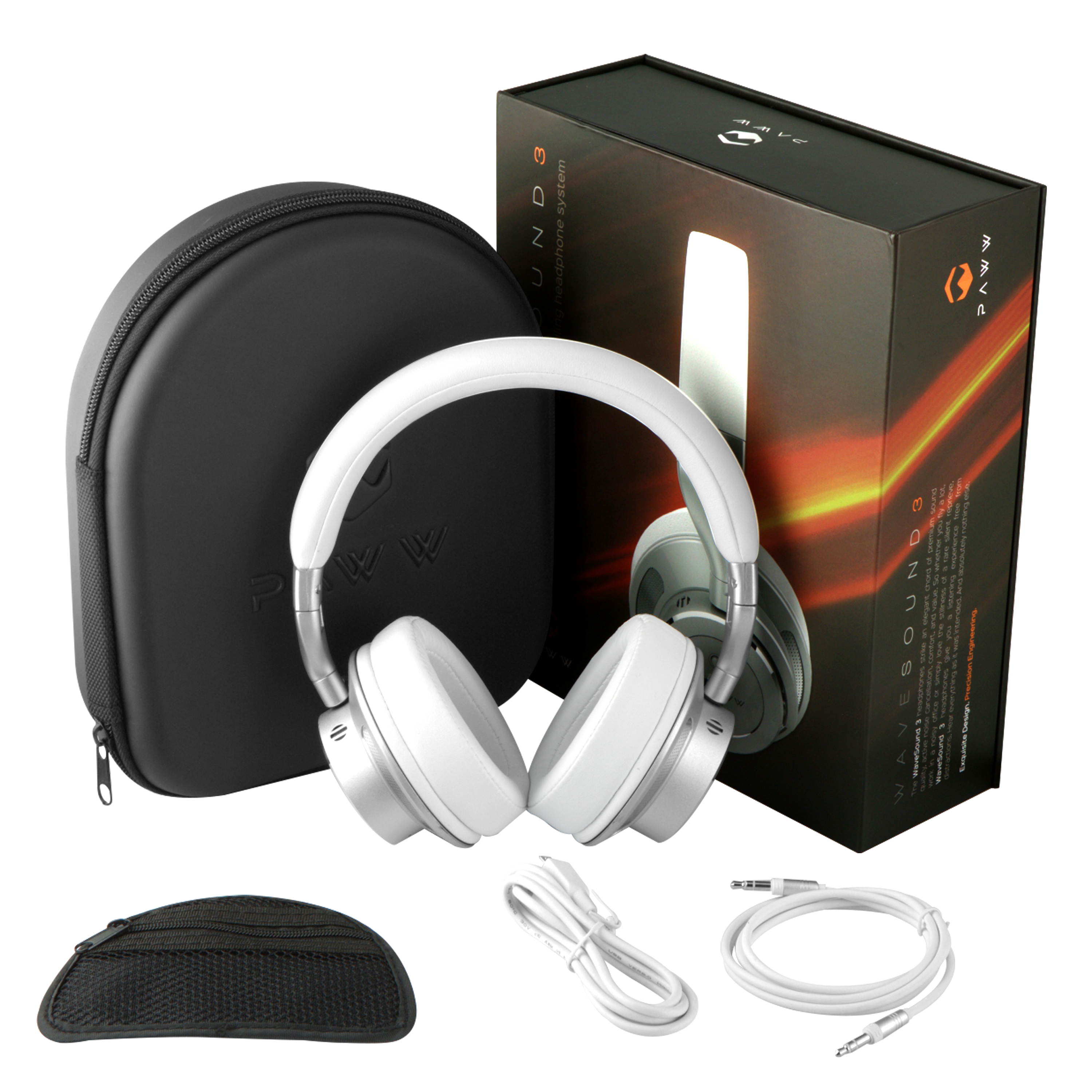 Paww WaveSound 3 Bluetooth Headphones &ndash; Active Noise Cancelling Headphones with Airplane Adapter, Charging Cable & Carrying Case &ndash; Foldable Travel Headphones/Over-Ear Headphones