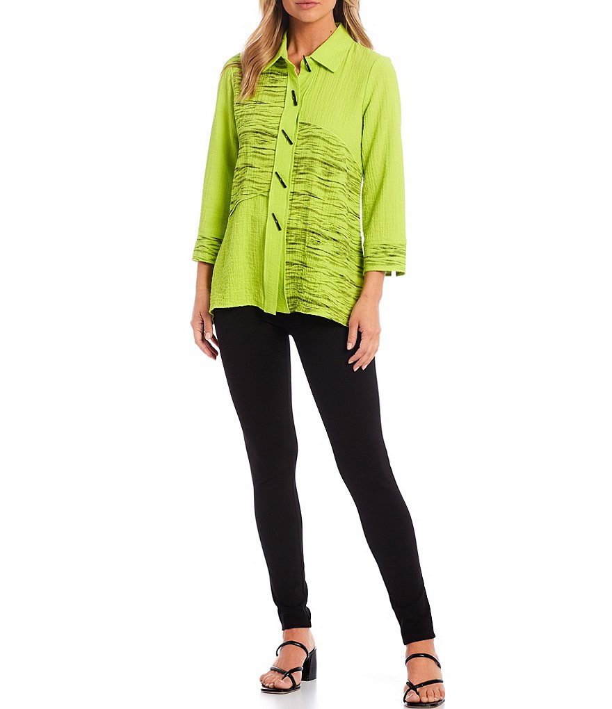 Ali Miles Exposed Seam Button-Front Point Collar Tunic