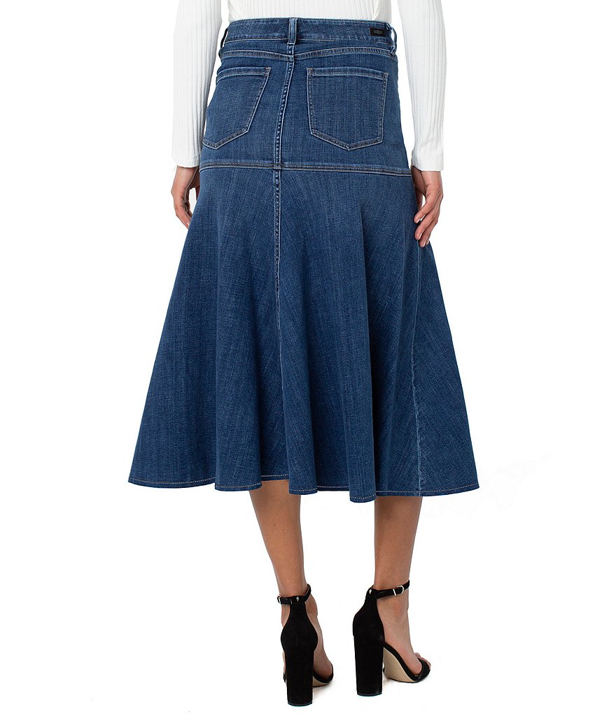 Liverpool Los Angeles High Rise Button Front Crosshatch Denim Midi Skirt