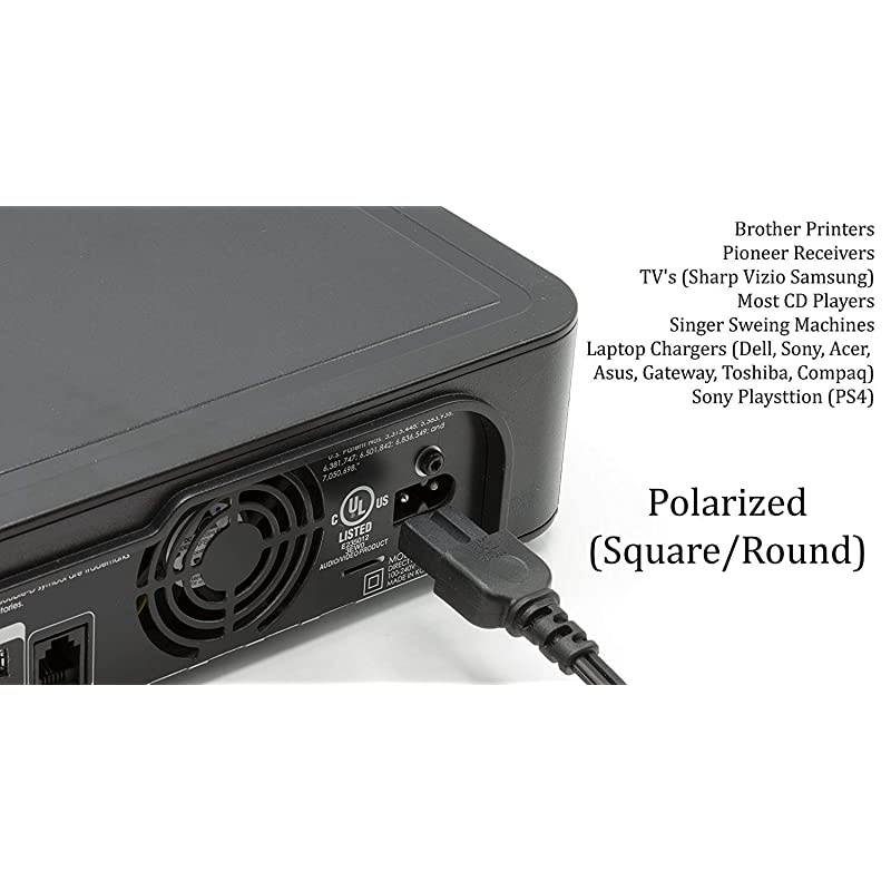 2 Prong Power Cord with Premium Quality Copper Wire Core Polarized SquareRound for Satellite CATV Motorola amp PS NEMA 115P to C7 IEC320 UL Listed Black 6ft Power Cable